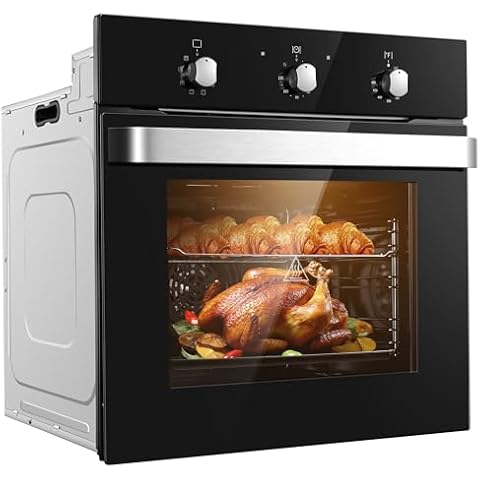 Zomagas Wall Ovens 24 inch, Built-in Single Wall Ovens, Electric Convection Wall Oven with Rotisserie, 8 Cooking Functions, 2900W,240V,2.15Cu.f Mechanical Knobs Control, Black Tempered Glass Finish Cover