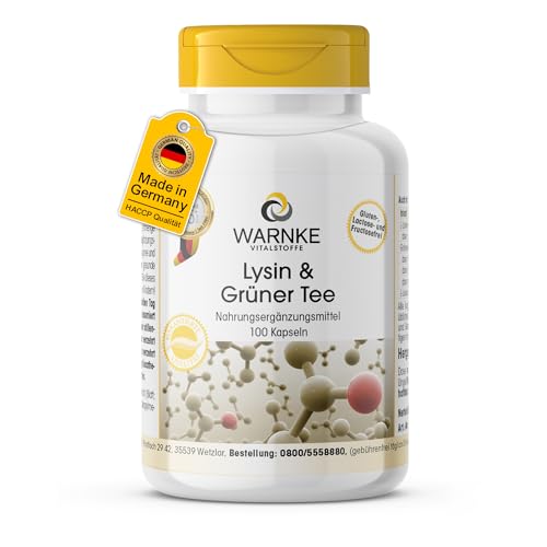 L-Lysin & Grüner Grüner Tee-Extrakt - Polyphenole - EGCG - Koffein - 100 Kapseln - vegan & hochdosiert | Warnke Vitalstoffe - Deutsche Apothekenqualität