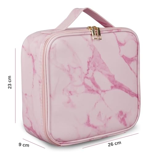 Image of SHAMAX Professional Makeup Case Organizer Bag for Women, Travel Cosmetic Kit Vanity Box with Adjustable Dividers, Portable Beauty Makeup Organiser & Cosmetic Travel Pouch (Marble Pink)