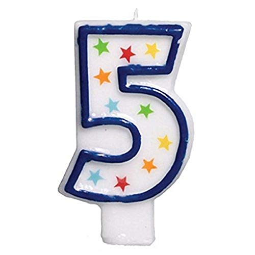 Amscan Colorful #5 Birthday Star Flat Molded Candle Party Supplies, White, 3 1/2