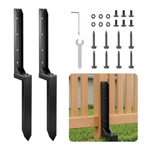 Saker Neo Fence Post Repair Kit Heavy Duty Steel Fence Post Anchor for Leaning or Broken Posts Fence Post stabilizer with Screws & Tool 32inch(2 pcs)