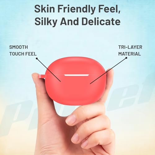 Image of Prolet Silicone Case Cover Compatible with Realme Techlife Buds T100, Soft Silicone Skin case Cover Shock-Absorbing Protective Case with Keychain-Red