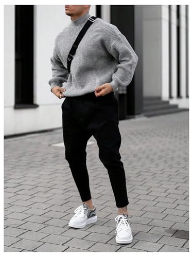 Floerns Men's Stand Collar Drop Shoulder Sweater Winter Long Sleeve Knitted Pullover4