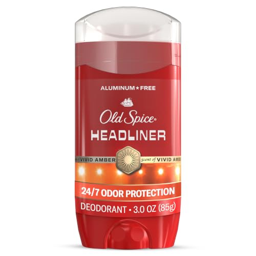 Old Spice Aluminum Free Deodorant for Men, 24/7 Odor Protection, 24/7 Signature Scent &amp; Lasting Freshness, Goes on Clean, Headliner with Black Currant, Leather, &amp; Amber Scent, 3.0 oz