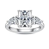 AnuClub Radiant Cut Moissanite Engagement Rings 4.008cttw(3CT Center Stone) D Color VVS1 925 Sterling Silver 3-Stone Wedding Promise Anniversary Ring for Women With Certificate Size 7