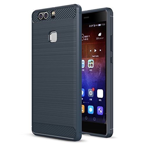 Huawei P9 Plus Case, Landee Soft TPU Shock Absorption and Carbon Fiber Design Silicone Case for Huawei P9 Plus / P9+ (Navy Blue)