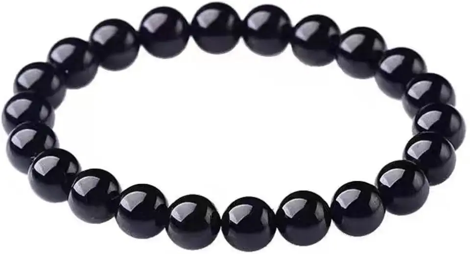Pulseira Turmalina Negra 8mm Pedra Natural Proteção Unissex