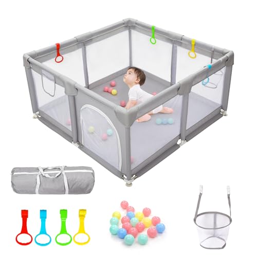 CHOLY Laufstall Baby 128x128cm, Baby Laufstall für Babys und Kleinkinder mit sichtbarem atmungsaktivem Netz Schaumstoffschutz, Extra großer Spielplatz innen und außen (Hellgrau, 128 * 128cm) CHOLY Laufstall Baby 128x128cm, Baby Laufstall für Babys und Kleinkinder mit sichtbarem atmungsaktivem Netz Schaumstoffschutz, Extra großer Spielplatz innen und außen (Hellgrau, 128 * 128cm)