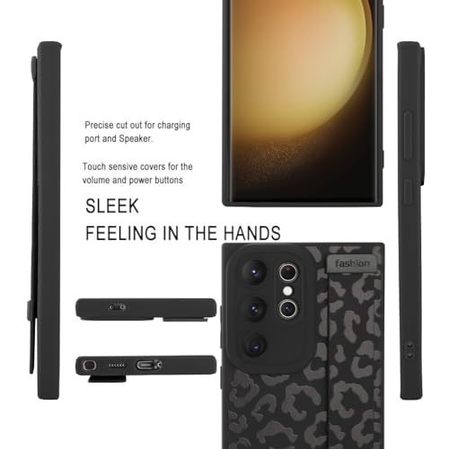 Image of Compatible with Samsung Galaxy S23 Ultra Case with Strap Wrist Black | Cheetah Print Shockproof Soft TPU Protective Cover for Women Girls, Slim Anti Scratch Case 6.8 Inch, Black