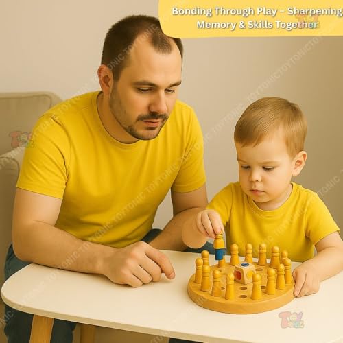 Image of TOYTONIC Wooden Color Memory Game for Kids Age 3+ - Brain Puzzle Toy for Boys, Girls & Adults | Indoor Educational Board Matching Challenge,Birthday Gift, Family Party Play, Montessori Learning Set