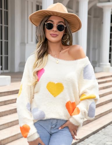 Wyeysyt Valentine Heart Sweater for Women Knit Pullover Sweaters Long Sleeve Crew Neck Casual Kawaii Sweaters4