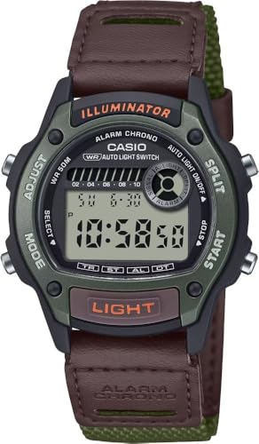 Casio Reloj digital unisex marrón verde W-220HF-3AVDF con luz LED automática de 43 mm x 36,6 mm, reloj deportivo