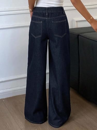 Image of KOTTY Women's High Waist Wide Leg Button Coin Pocket Straight Fit Jeans Stylish Regular to Plus Size Fit Denim Jeans for Women