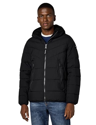 Calvin Klein Men's Winter Coat - Puffer Stretch Jacket With Sherpa Hood, Ebony, Large