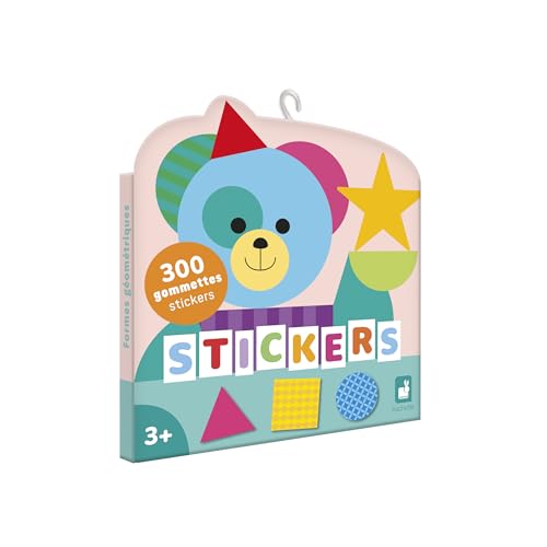 Janod Paquete de 300 Pegatinas - Pegatinas de Bolsillo Formato 3x3cm - Formas Geométricas - A Partir de 3 Años - Ocio Creativo Infantil - Motricidad Fina y Concentración - J09192
