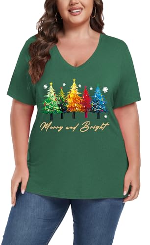 Image of ForHailey Women's Plus Size Short Sleeve Tee Shirt V Neck Basic Ladies Loose Fit T Shirt 1X-5X