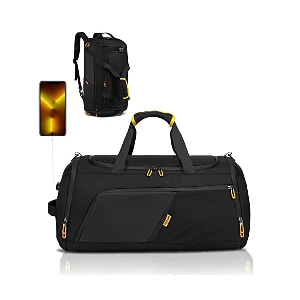 Gym-Duffle-Bag-for-Men-Women-Travel-Duffel-Bag-Backpack-with-Shoe-Compartment-Wet-Pocket-50L-Waterproof-Sports-Overnight-Weekender-Bag-with-USB-Port-Black Gym Duffle Bag for Men Women, Travel Duffel Bag Backpack with Shoe Compartment & Wet Pocket, 50L Waterproof Sports Overnight Weekender Bag with USB Port, Black
