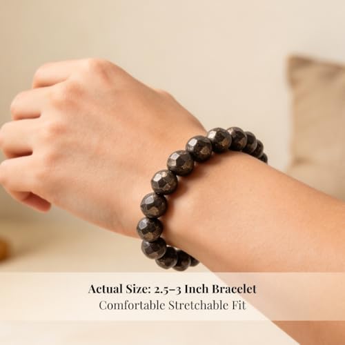 Image of Plus Value Original Pyrite Bracelet for Men and Women Money Magnet Crystal for Abundance, Wealth, Prosperity Natural Healing Stone (Beads 8mm)