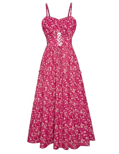 GRACE KARIN Strandkleid Damen Blumen Trägerkleid Sommer Urlaub Cocktailkleid Party Freizeitkleid Alltag Sommerkleider Rosa-Weiß Blume XL-5