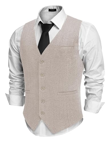 COOFANDY Weste Herren Trachtenweste Regular Fit Elegant Business Herrenweste Formale Klassische Männer Anzugweste Beige XXL