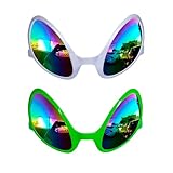 ALVOGIMOR 2 Pairs Alien Glasses,Silver & Green Alien Eyes Glasses for Festivals, Cosplay, Halloween and Everyday Wear