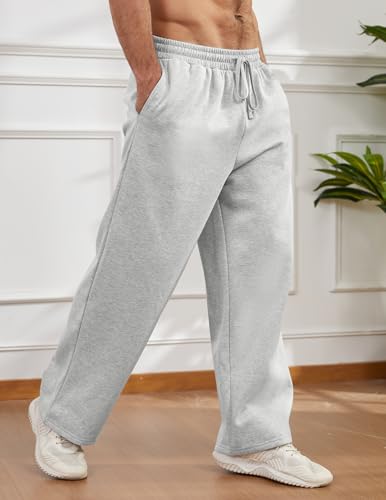Mens Baggy Sweatpants Open Bottom Fleece Workout Casual Joggers Elastic Waist Drawstring Wide Leg Pants with Pockets4