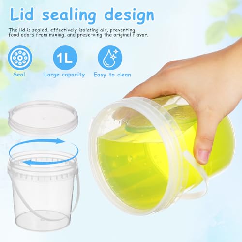 Image of DOITOOL 2Pack Clear Plastic Bucket with Lid and Handle 34 oz / 1L Reusable Ice Cream Tub with Lids, Food Grade Round Plastic Pail Container, Freezer Safe Food Storage Containers for Drinks