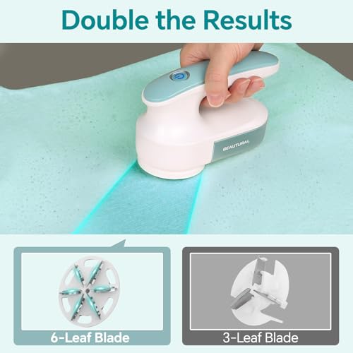 Image of BEAUTURAL Fabric Shaver and Lint Remover, Rechargeable Sweater Defuzzer with 2 Speeds, 1 Replaceable 6-Leaf Blade, Remove Fuzz, Lint Balls, Pills, Bobbles for Clothes and Furniture