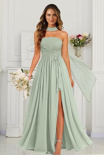 Straps Bridesmaid Dresses with Scarf Chiffon Prom Dress for Women Long A-Line Formal Party Gowns for Teens2