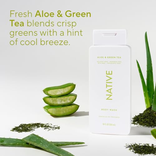 Image of Native Clean Body Wash, Gentle & pH-balanced for Sensitive Skin, 24-Hr Freshness for Women & Men, Vegan & Cruelty-Free, Free of Sulfates, Parabens & Phthalates, Aloe & Green Tea, 18 fl oz