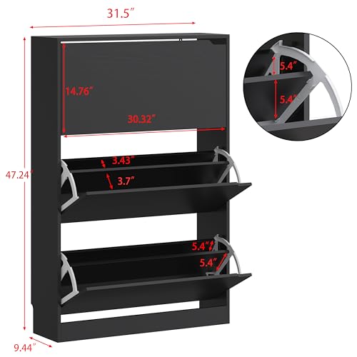 Image of HUANLEGO Black Shoe Cabinet for Entryway with 3 Flip Drawers, 31.5 inch W | Hidden Shoe Rack for Entryway, Freestanding Shoe Storage for Hallway,, Living Room, Entrance Organizer Closet