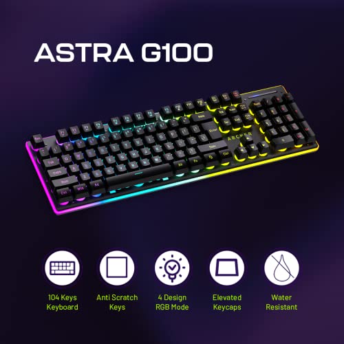 Archer Tech Lab Mechanical Gaming Keyboard with Clicky Responsive Outemu Blue Switches, 25 Anti-Ghosting Keys, Backlit Keyboard Membrane, 4 RGB Breathing Effects, PC/Mac Compatible (Astra G100-Black)
