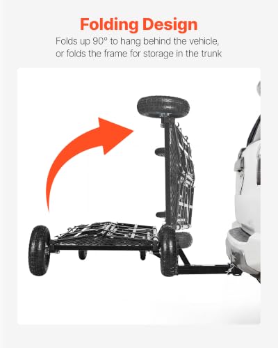 Image of VEVOR Hitch Mount Cargo Carrier on Wheels, 36.2 inch x 21.3 inch x 11.8 inch, 2-in-1 Folding Rear Luggage Rack Basket & Cargo Cart with Hitch Stabilizer, Fits 2 inch Receiver for SUV Pickups, 400LBS Load Capacity