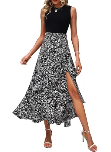 Image of Dokotoo Women's 2026 Sleeveless Spring Summer Dresses Casual Boho Crewneck Floral Boho Cocktail Party Dresses