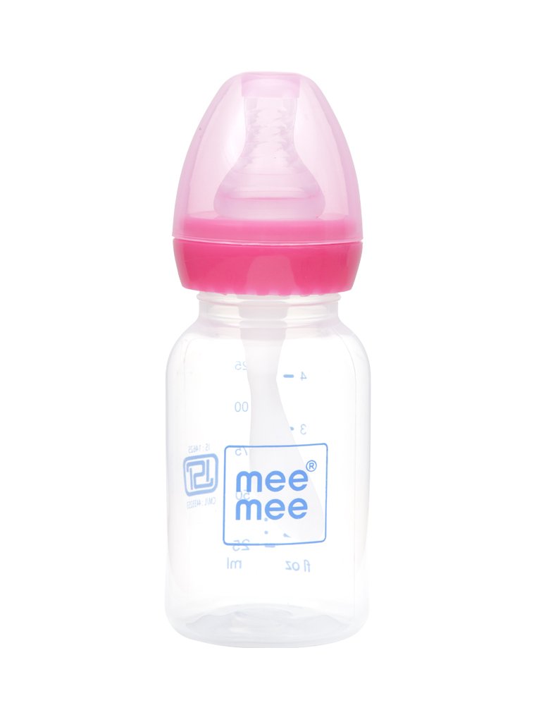 Mee Mee125ml 2 in 1 Baby Feeding Bottle with Spoon (Pink)