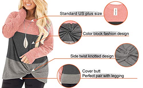 Image of DOLNINE Womens Plus Size Knotted Tops Long Sleeve Tee Shirts Loose Casual Blouse