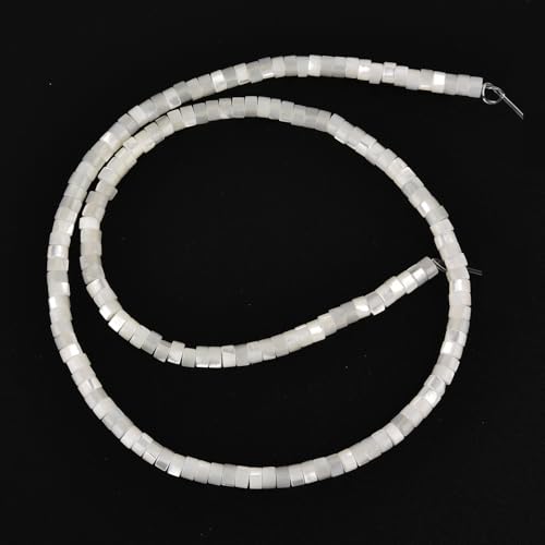 Image of HAAMIIQII Natural White Mother of Pearl Shell Beads 2x4mm Heishi Disc Shape Semi Precious Stone Loose Gemstone Beads for Jewelry Making Strand 15 Inch (160-165pcs)