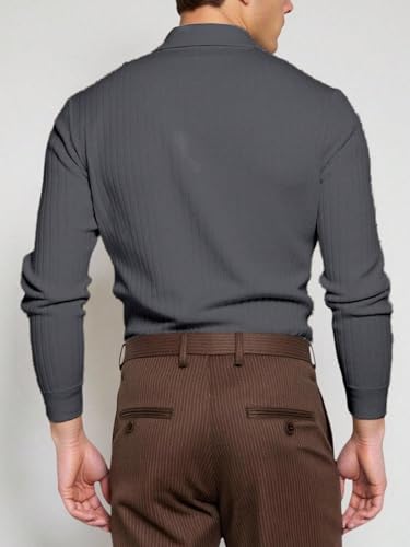 ZAFUL Mens Knit Polos Long Sleeve Casual Sweater Polos V Neck Collared Sweater Golf Polo Sweaters and Pullovers2