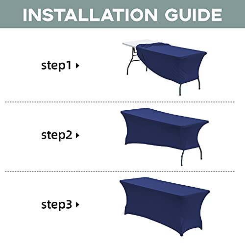 Image of CWK 6FT Waterproof Stretch Spandex Table Cover for Rectangular Tables - Elastic Fitted Tablecloth for Folding Tables,Wrinkle Resistant Table Cloth for Parties, Weddings, Banquets & Events (Blue)