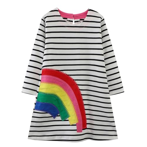 Image of HILEELANG Toddler Girl Sleeveless Dress Stripe Zigzag Cotton Casual Tunic Party Dresses