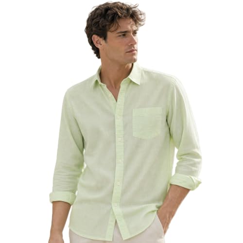 Image of Nobero Breezy Premium Linen Cotton Shirt for Men | Stylish Casual Shirts for Men | Semi Cut Collar | Box Pleat | Curved Hem | Regular Fit | Full Sleeve | S-XXXL