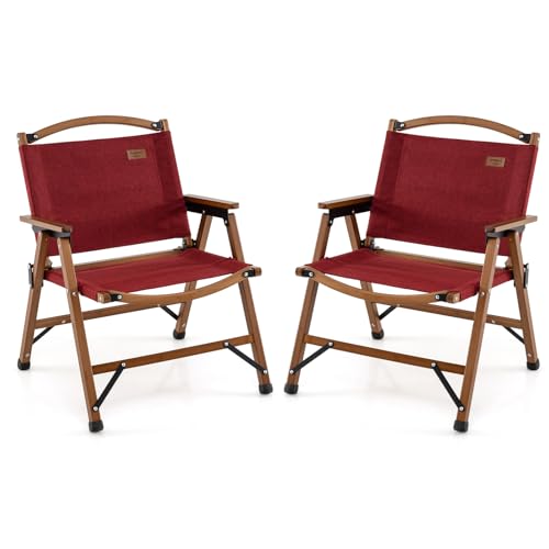 GIANTEX Silla Plegable para Camping, Silla Ligera al Aire Libre con Tela Transpirable y Estructura Sólida de Bambú, Silla Portátil de Respaldo Bajo para Jardín, Soporta 330 Libras miniatura 1