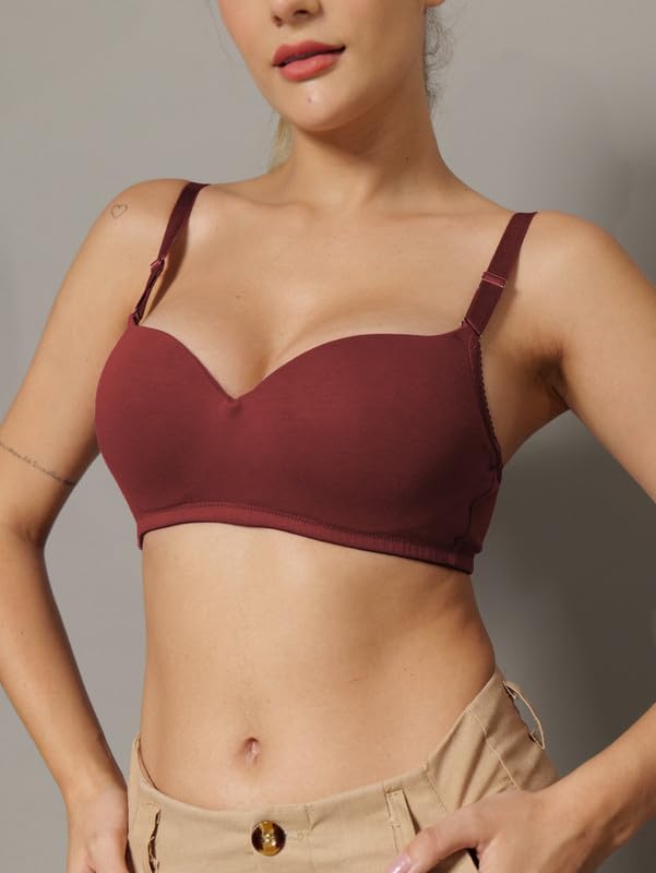 Image of BODYSIZE Women's Demi Cup Padded Bra | Soft Cotton-Lycra Stretch | Wire-Free Comfort, Lightly Padded Support, Seamless with Adjustable Straps (ELA)