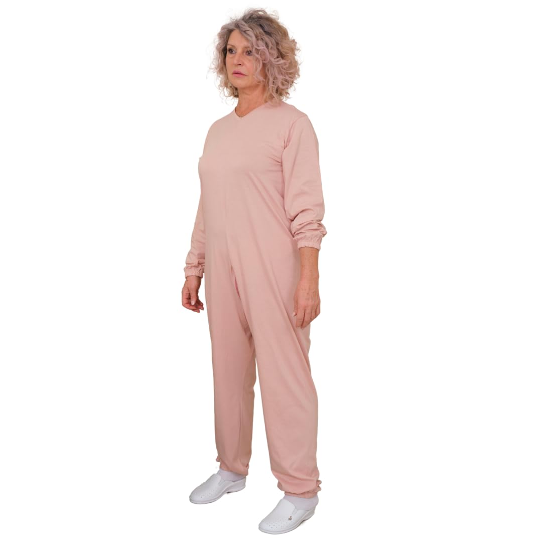 FERRUCCI COMFORT Pijamas para Mayores Rosa, Cierre en la Espalda, 100% Algodón - 9078 ML P L - diseñado para Demencia Senil, Alzheimer, Incontinencia