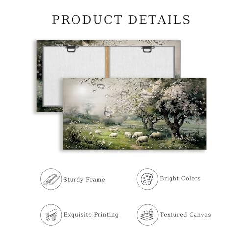 crmotu Landscape Wall Art, Oversized Wall Art, Rustic Wall Decor, Sheep Pasture Canvas Art Prints, Green Natural Scenic Paintings Wall Decor Living Room Bedroom Dining Room Office Farmhouse 30"X60"