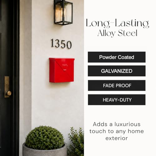 Image of NACH Mailboxes for Outside Wall Mount, 10 x 10 x 4 inch Red Mail Boxes for House Outside, Waterproof Mailboxes for Outside - Chicago Style Mail Box