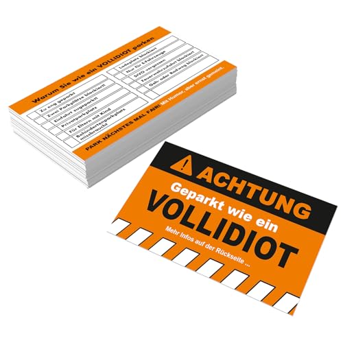 Falkenhorn 40x Achtung! Lustige Strafzettel für Falschparker Ich Parke wie EIN Vollidiot Witzige Parkzettel & Scherzartikel für Autofahrer Wetterfest & Hochwertig Scherzartikel Gag-Geschenk
