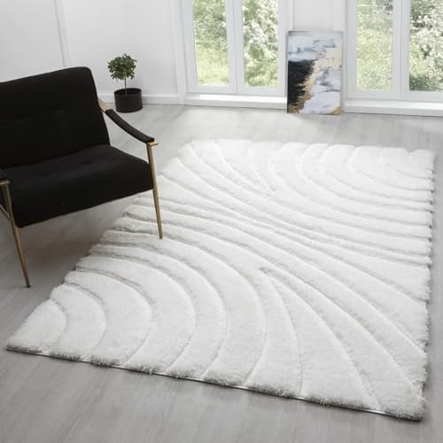 LUXE WEAVERS Modern Geometric Shag Area Rug Cream 5x7