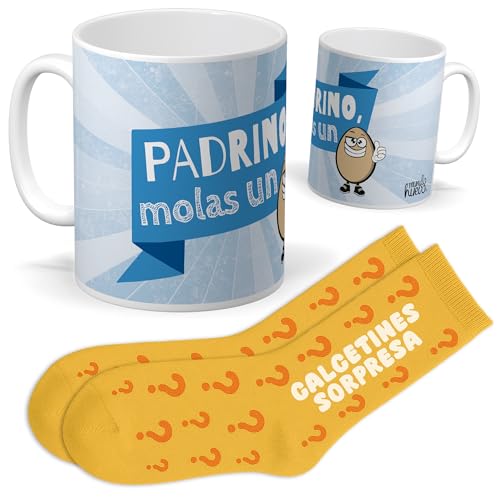 Conjunto para padrinho | Caneca padrinho mola um ovo meias surpresa | presente original e divertido para homem | Pensado para aniversários, Natal, batizados, familiares e celebrações especiais