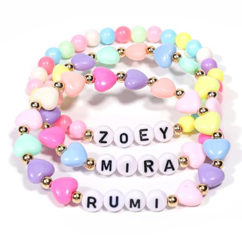 AICase for Kpop Demon Hunters Merch Rumi Zoey Mira Inspired Bracelets 3 Pcs Stackable Stretch Friendship Beaded Bracelets for Huntrix k pop Unique Merchandise Jewelry Gifts for Fans Women Men_1